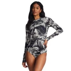 Billabong Spotted In Paradise UPF 50 Long Sleeve One-Piece Swimsuit-White Cap